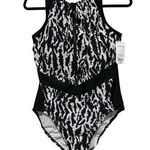 Xersion NWT  Swimsuit SZ XL Black Abstract Print Zip Front Removable Cups Tummy Photo 0