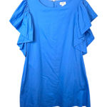 Crown & Ivy  Large Mini Dress Blue Dramatic Ruffle Sleeve Shift Solid Summer 1052 Photo 0
