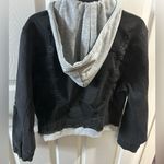 Contraband Black Distressed Denim Jacket w attached gray hoodie medium Photo 3