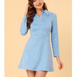 Allegra K NWT  Light Blue Faux Suede Western A-Line Long Sleeve Mini Dress Large Photo 2