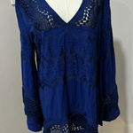 La Blanca  Blue‎ Embroidered Tunic Dress Beach Coverup, Long Sleeve Large Photo 0