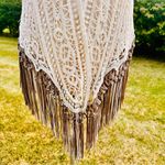 Origami Crochet & Lace Vest with Fringe, Boho Country Coachella, size S/M Tan Photo 12