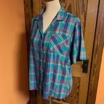 Vtg 70s Colorful Plaid Button Down Shirt Size L Photo 10