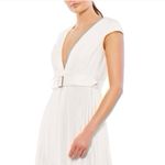 Mac Duggal NEW Pleated Cap Sleeve Belted A-line Midi Dress Gown Whiteb Photo 2