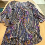 Hinge  Leaf Print Blouse Medium 3/4 Bell Sleeves Tie Front Sheer 100% Polyester Photo 0