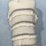 Loft  Cream Open Crochet Knit Drop Shoulder Short Sleeve Fringe Sweater Lg NWT Photo 4