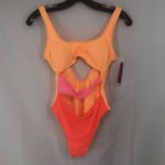Xhilaration Orange and Pink Open Belly One Piece Swimsuit with Cut-Out Design Photo 1