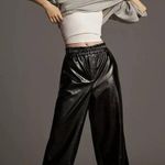Maeve Faux Patent Leather Wide Leg Pant Large Black NEW Streetwear Anthropologie Photo 0