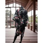 Black Satin Floral Peacock Kimono Robe Belted One Size Singapore Photo 2