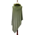 NWT La Marey 100% Cashmere Poncho Sweater Faux Fur Trim One Size Olive Green NEW Photo 2