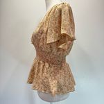 Ambiance Boho Dainty Floral Low V Neck Smocked Waist Flutter Sleeve Blouse Size L Photo 3