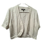 R & K  Cream Short Sleeve Open Front‎ Knit Cropped Cardigan Sweater Shrug Large Photo 0