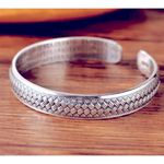 Boutique Unisex Braided Pure 999 Silver Buddhist Mantra Cuff Bracelet,‎ Adjustable Photo 8