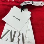 ZARA NWT  Red Linen Sweetheart Ruffle Mini Dress Button Accent Pullover Medium Photo 10