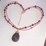 Gold Tone Pink & Maroon Beads Moonglow Beaded Boho Statement Necklace Photo 3