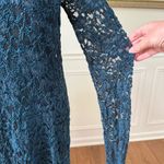 Free People  Teal Lace Velvet Trim Long Sleeve Mini Dress M Photo 6