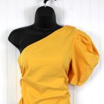 Free People Womens Small One Shoulder Puff Sleeve Bodysuit Sunset Gold Summer Photo 2