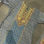 Pakistani/Indian 3pc Blue & Multi Color Embroidery Printed Shalwar Kameez Size M Photo 6