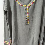 We The Free Free People Gray Blend Rainbow Embroidered Henley Top L Boho Groovy‎ Southwest E Photo 1