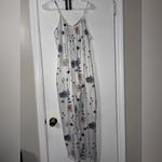 White Floral Printed Scoop Neck Wide Leg Jumpsuit Small Blue Photo 2