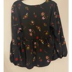 Old Navy Black Floral Babydoll Tunic V-neck Velvet Trim Long Sleeve Large Whimsigoth Boho Photo 1