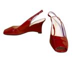 Talbots  RED PATENT LEATHER PEEP TOE SLING BACK WEDGE HEEL SHOES (9B) Photo 4