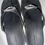 Crocs  Sanrah Wedge Thong Sandals BLACK With Silver Circle Flip Flops Women's 7 Photo 3