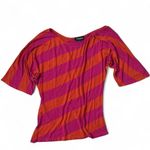 Bebe Y2K Women's Pink Orange Striped Dolman Sleeve Boat Neck Top Shirt S Photo 2