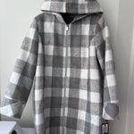 Jones New York Women's Hooded Zip-Up Checkered Pea Coat - Gray Photo 0
