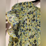 RD & Koko Yellow Blue Floral Pleated Ruffle Sleeve Semi Sheer Size M Size M Photo 4