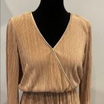 New Look Elegant Pleated Tan long sleeve v-neck Dress Photo 1
