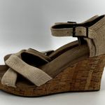Toms Sienna Cork Wedge Sandals Crisscross Strap Classic Ankle Canvas Beige 12 Photo 4