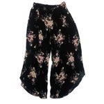 American Rag Black Floral Wide-Leg Pants with Side Slits and Waist Tie Photo 1