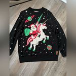 Tipsy Elves  SANTA UNICORN UGLY CHRISTMAS SWEATER BLACK RED GREEN SIZE L XL Photo 2