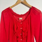 Hollister Button Front Shirt Womens M Red Long Sleeve Ruffle Trim Round Neck Y2K Photo 5