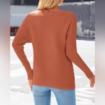 Women's Long Sleeve Ribbed Knitted Sweater Cutout Shoulder Top (76) Orange Size XL Photo 3