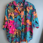 Michele Leslie of California Vintage Tropical Bird Floral Button Down Shirt Blue Size L Photo 0