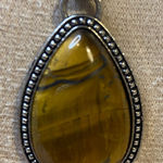 Tigers Eye Teardrop Pendent on Silver Toned Chain Necklace Gold Photo 0