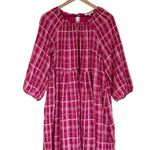 Madewell Plaid Shirred Babydoll Mini Dress 3/4 Sleeve Azalea Plaid Sz M Photo 14