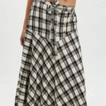 Free People  After You Plaid Maxi Skirt, Black & White | Size Small Photo 0