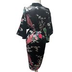 Oriental Village Silk Collection Kimono Robe Black w/ Bird Botanical Print Size undefined Photo 1