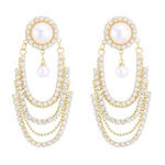 Elegant Crystal Pearl Dangle Earrings Vintage Style Luxury Gold Long Drop new‎ White Photo 0
