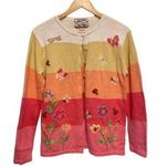 Heirloom Collectibles Striped Spring Sweater Butterflies Flowers Size S Pink Photo 0