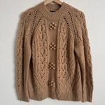 J.Crew Brown Alpaca Wool Blend Cable Knit Pointelle Popcorn Flowers Sweater Photo 4