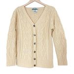 Vintage Aran Crafts Ireland Yellow Merino Wool Button Front Knit Cardigan Sz S Photo 0