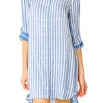 Cloth & Stone Blue and White Stripe Off Shoulder Shirt Dress Photo 0