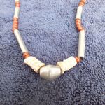 Choker Fashion Necklace With Beads, Shells and Spacers, 16" Long, Southwestern White Photo 1