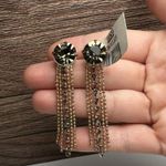 Cache Green Rhinestone Fringe Dangle Drop Pierced Earrings Gold Tone NWT Photo 6