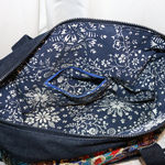 Denim Overnight Messenger Bag Ethnic Embroidery Travel Carry On Weekender Large Tote with Fringes Photo 4