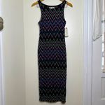 Adam Levine New w/ Flaws Chevron Body Hugging Midi Dress Woman’s Size Medium Black Multi Photo 5